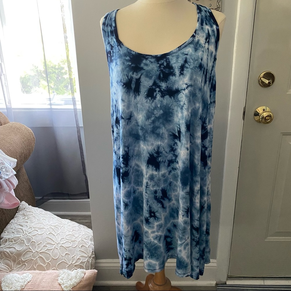 Ladies Beach Cover Up Dress Beach Break Blue White Tie Dye Size XL NWT